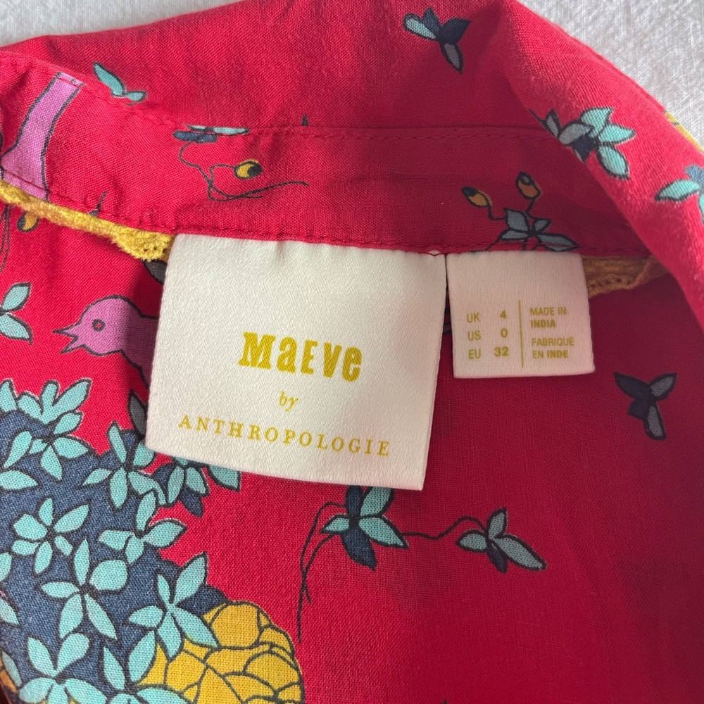 Anthropologie Maeve Fredericka Bird Floral Top Red Sz 0 Cottagecore Grandmacore - Picture 9 of 13